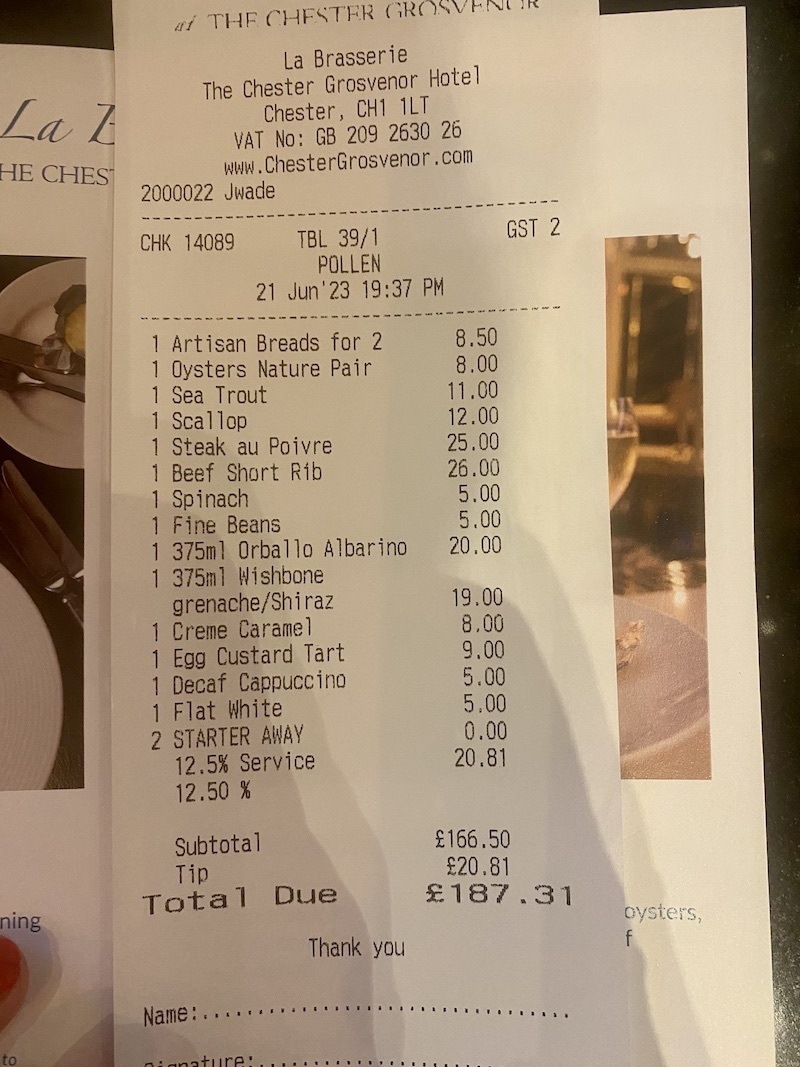 2023 06 26 La Brasserie  Bill