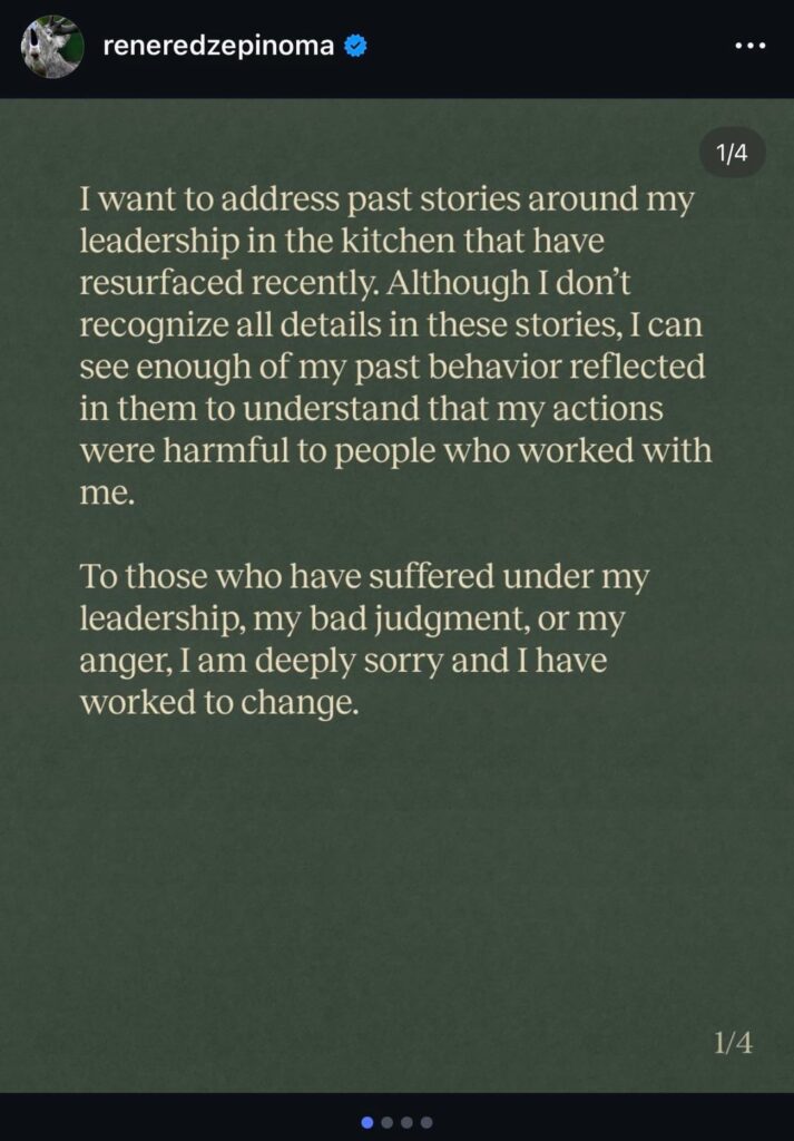 Rene Redzepi on the recent allegations on Noma