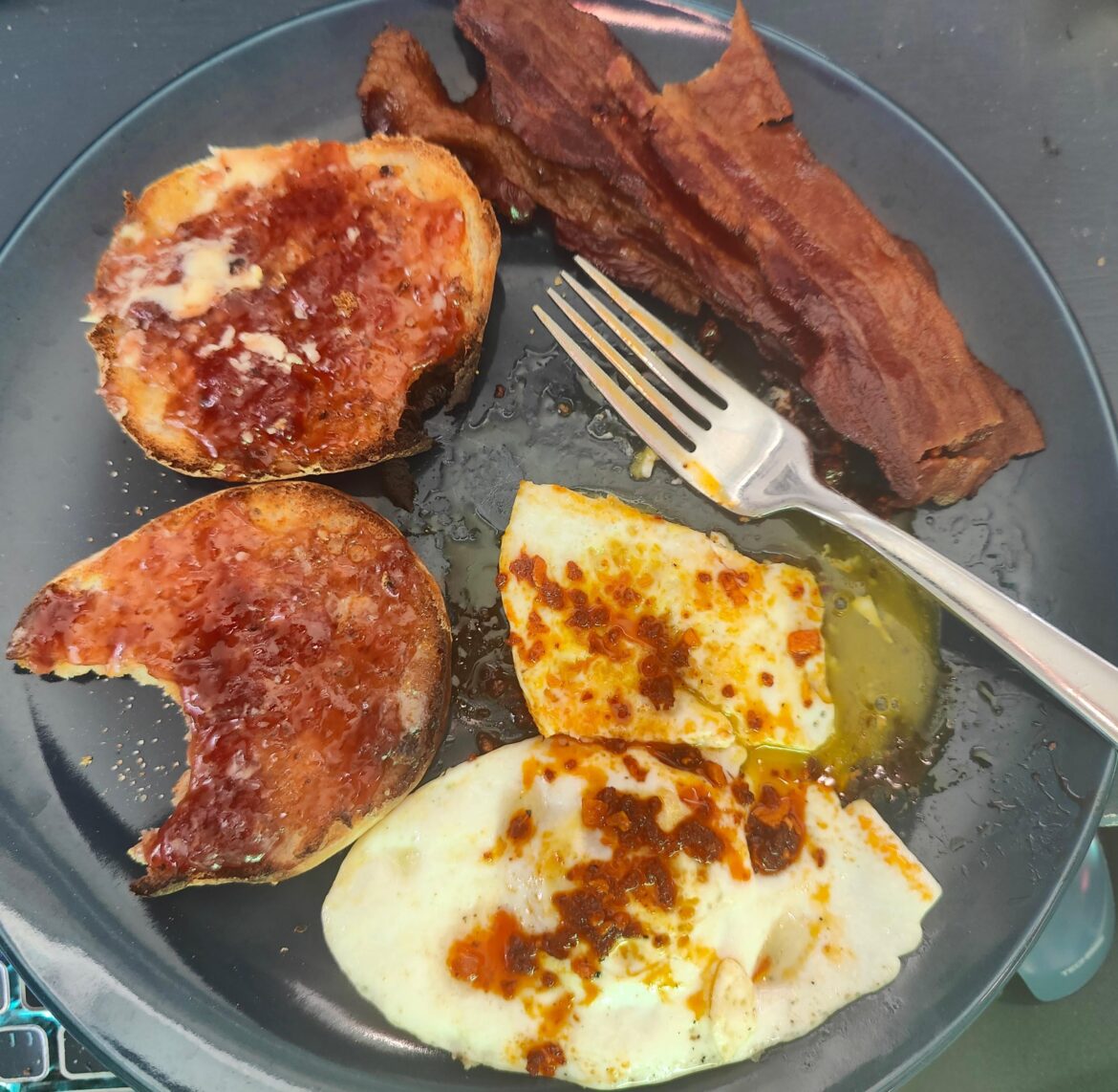 Going old school this morning.  Except maybe for the chili crisp