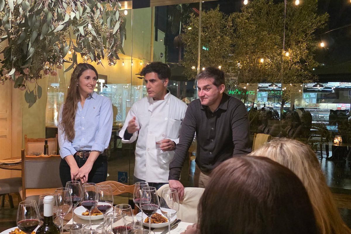 Trio: Sofia Rivier, Fabrizio de Falco, and Ettore Biraghi speak to guests during a recent wine dinner at the restaurant. (Please the Palate)