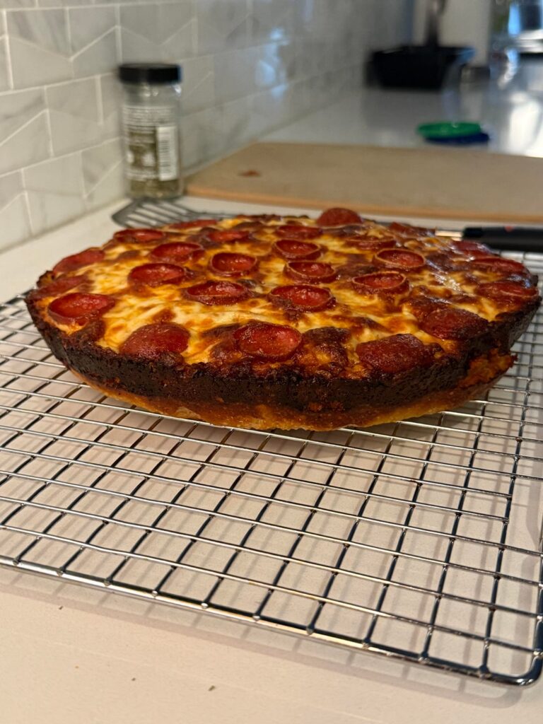 Cast iron pan pizza for dinner