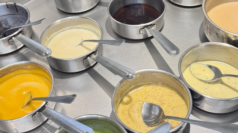 French mother sauces in saucepans