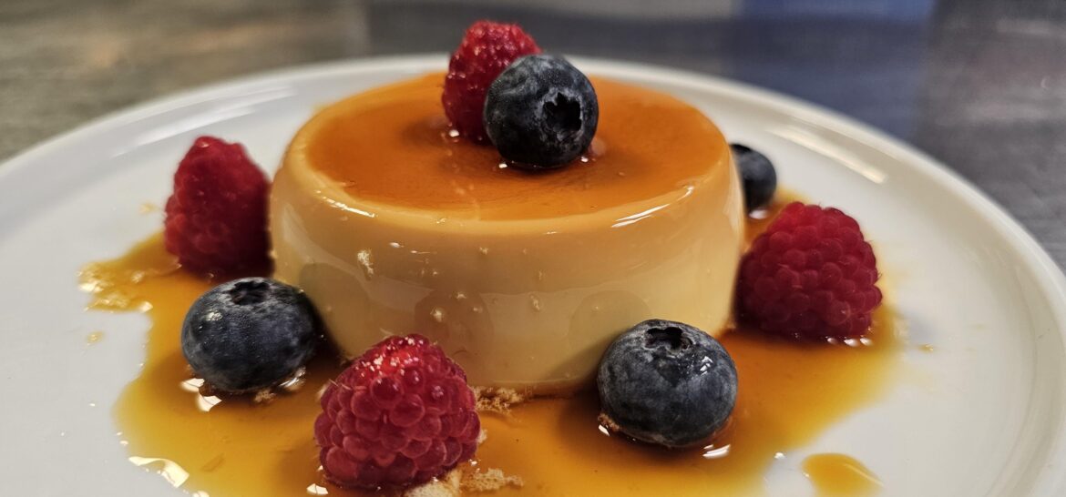 Classic Mexican Flan. Fresh Seasonal Berries.
