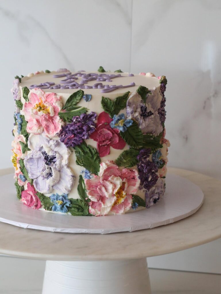 Made a cheery floral palette knife cake!
