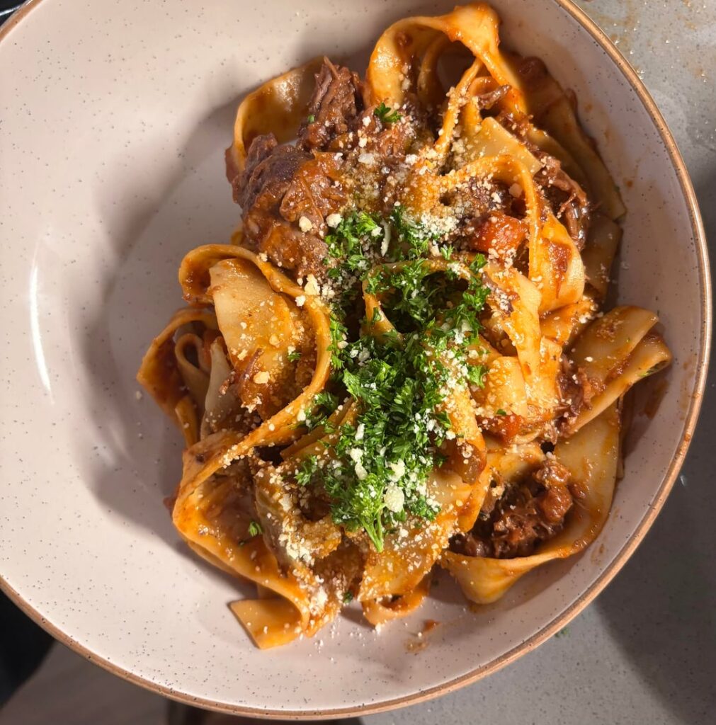 A homemade pappardelle and chuck roast ragu