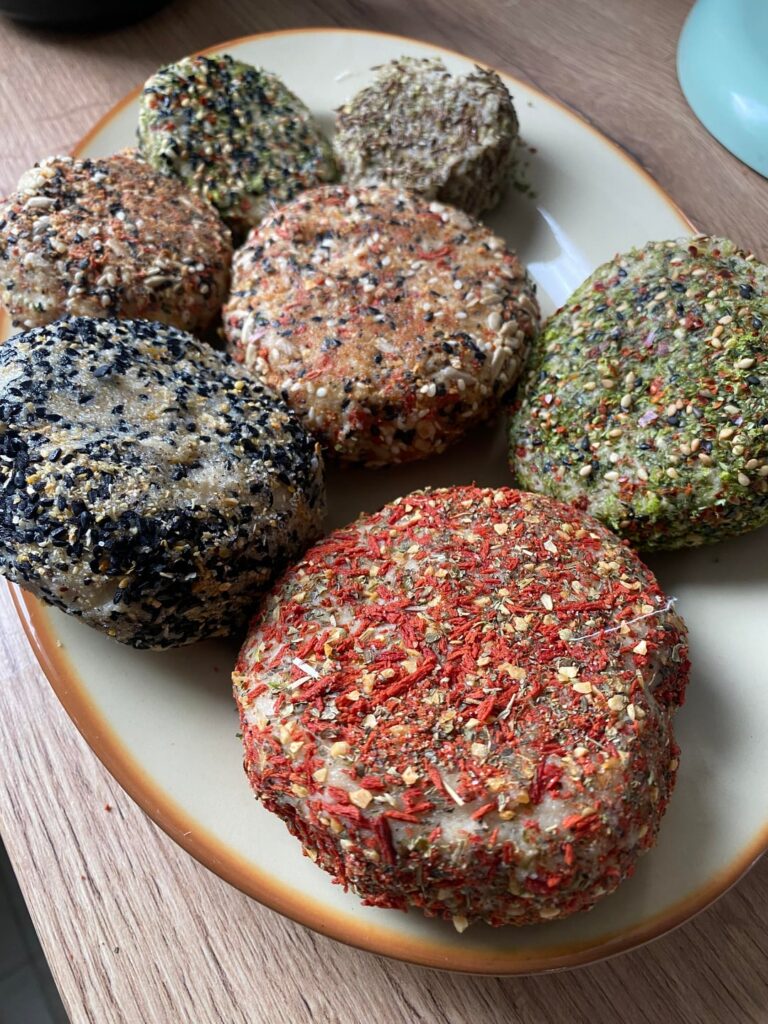 plant-based cashew cheese with various toppings