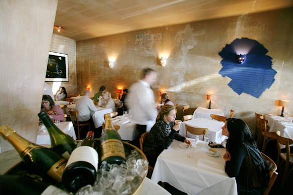 The paint-splashed dining room of Cafe Di Stasio in 2005.