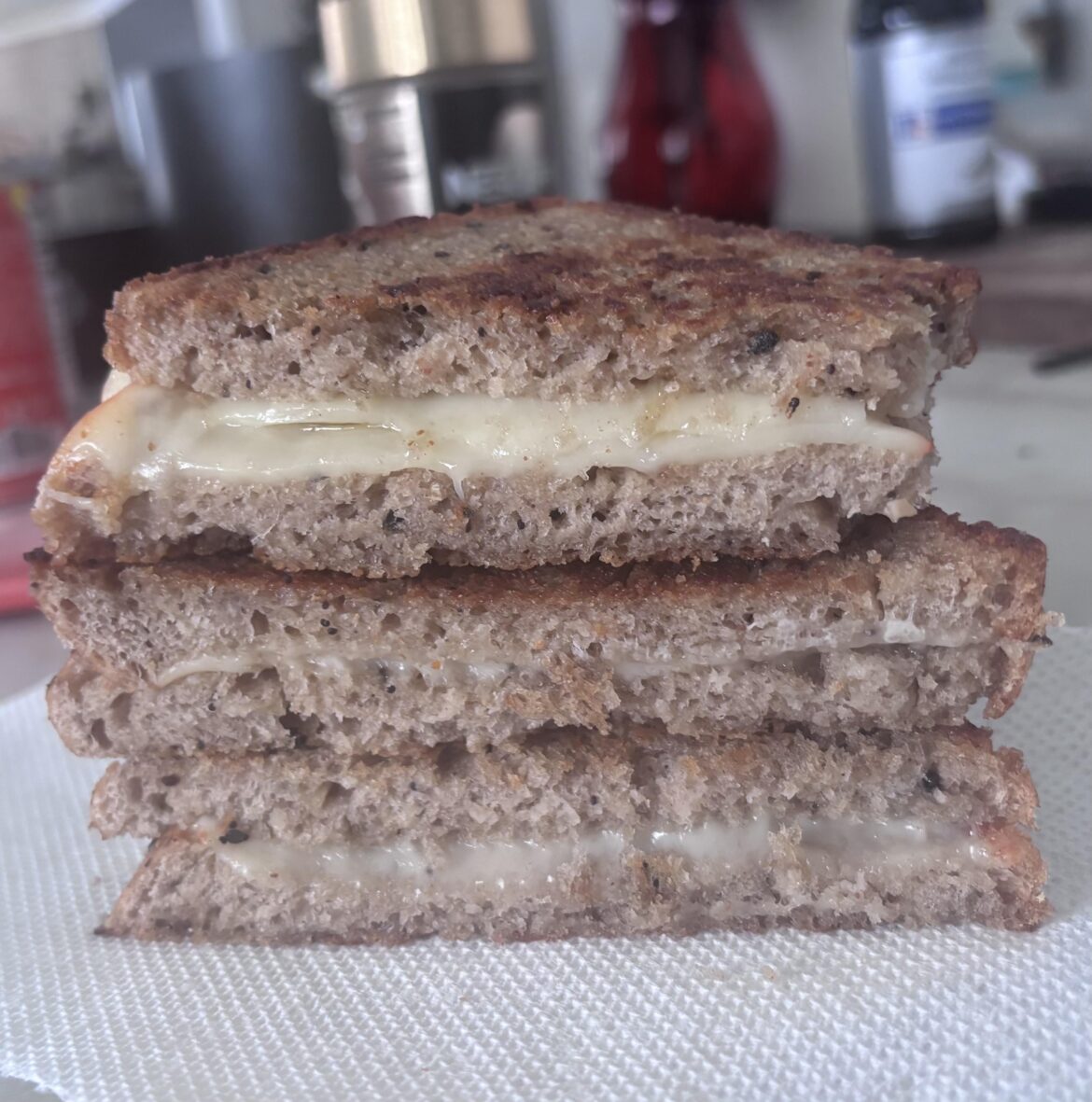 Muenster Cheese on homemade sourdough Black Pepper & Parmesan bread