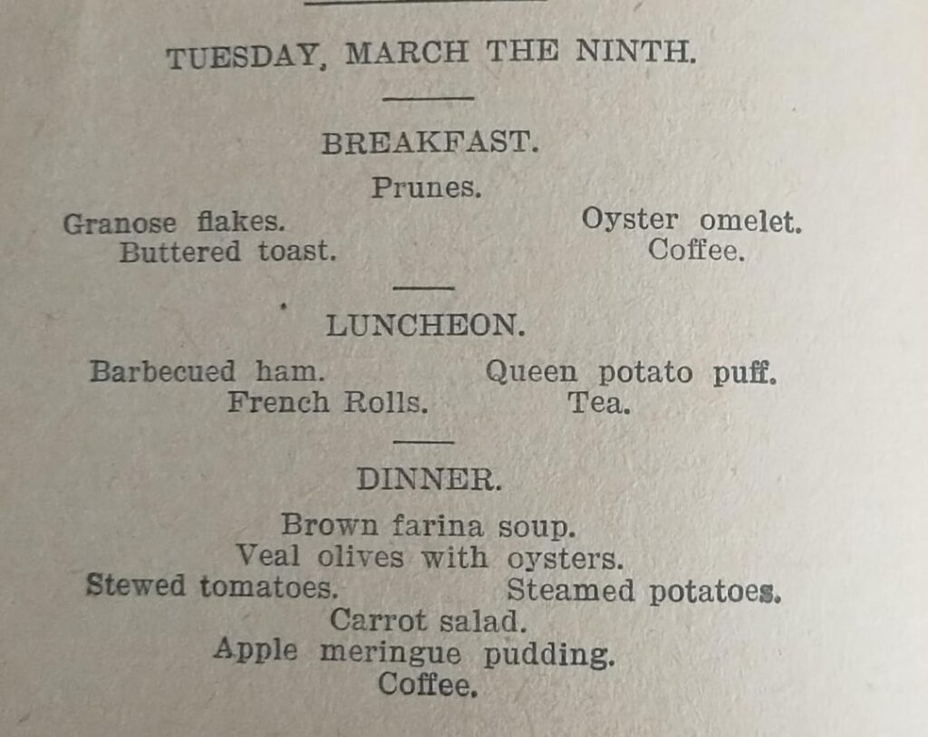 Menu March 9th 1896