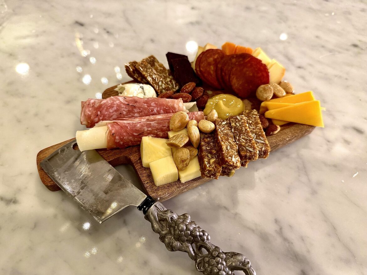 Cheeseboard ft. Butterkaste, Humboldt fog, smoked Gouda, extra sharp cheddar, and mimolette