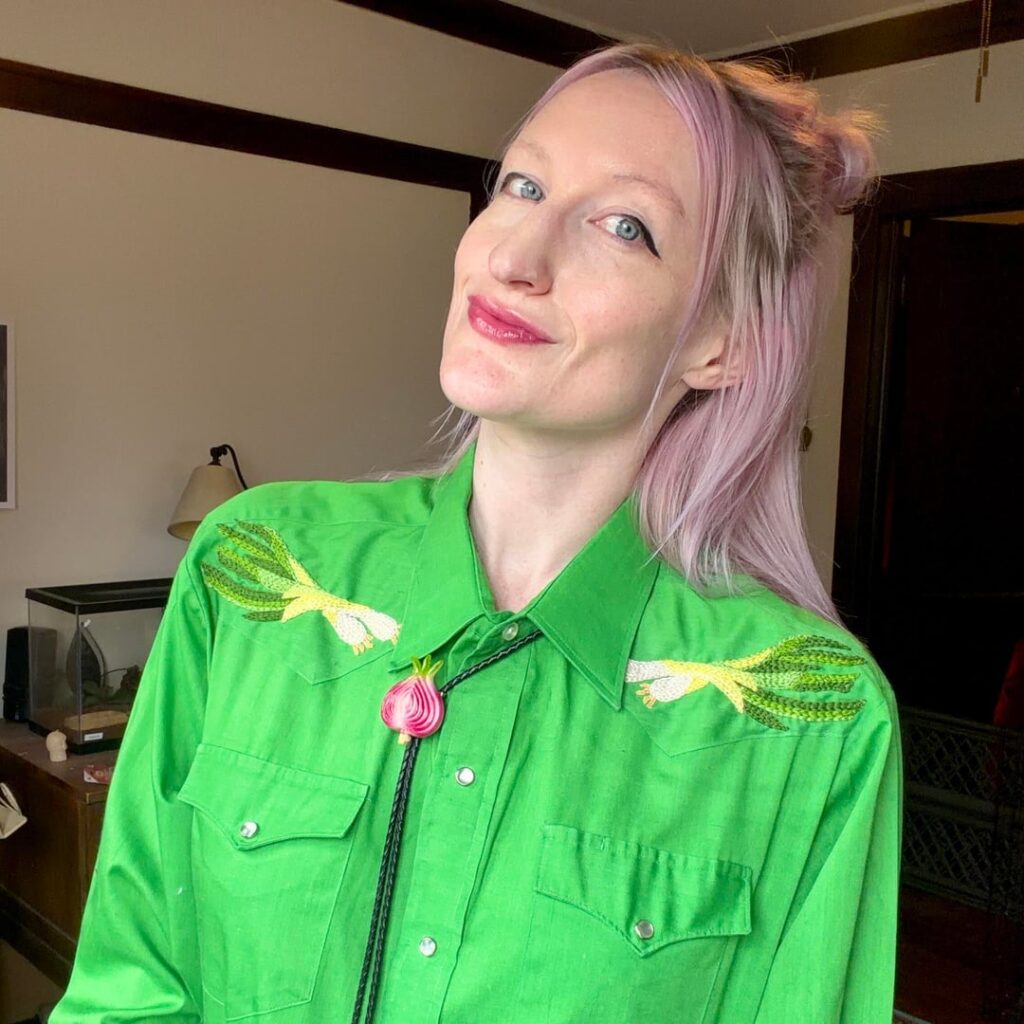 Hand embroidered another onion western shirt.