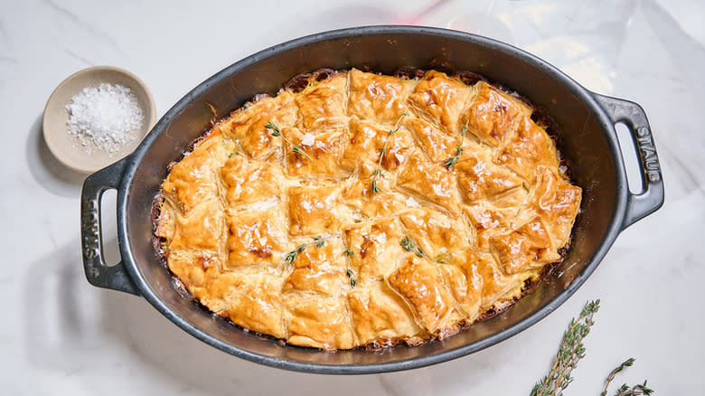 Chicken pot pie in casserole dish