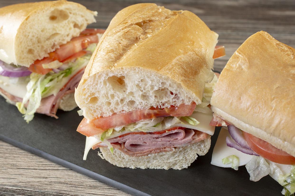 A closeup view of a halal Italian sandwich.