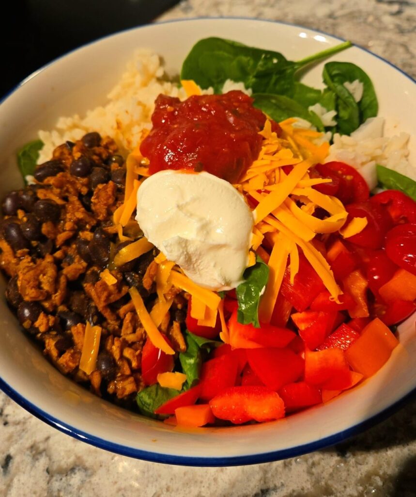 Taco bowl, ~700 calories