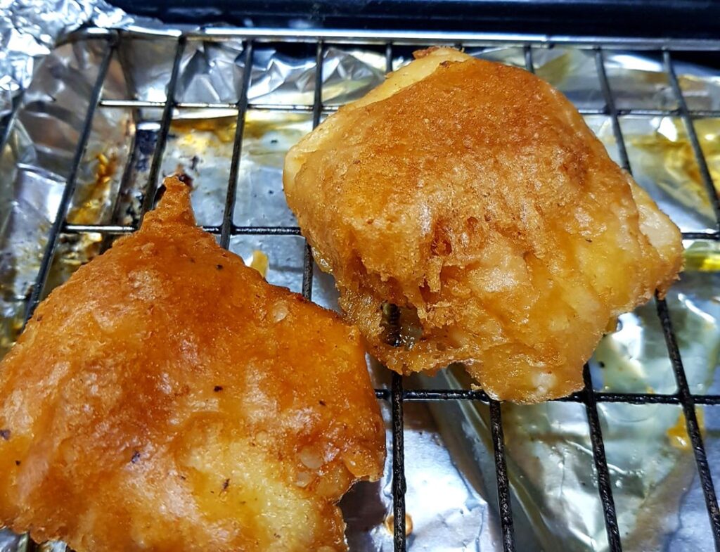 Homemade Battered Cod and Mushy Peas, plus Fancy Crispy Chips from the Chippy. Tartar on the Table. Was a Happy Wednesday Indeed!