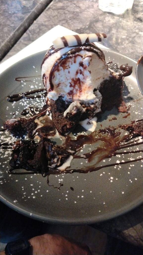 fudge cake and ice cream