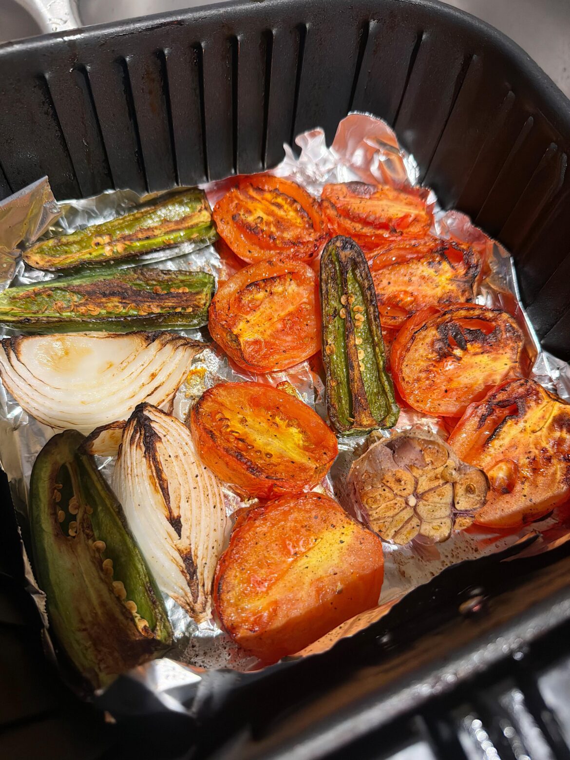 Anyone else use an air fryer to roast their veg? I blended these with a little chicken bullion, cilantro, salt and lime. Came out great
