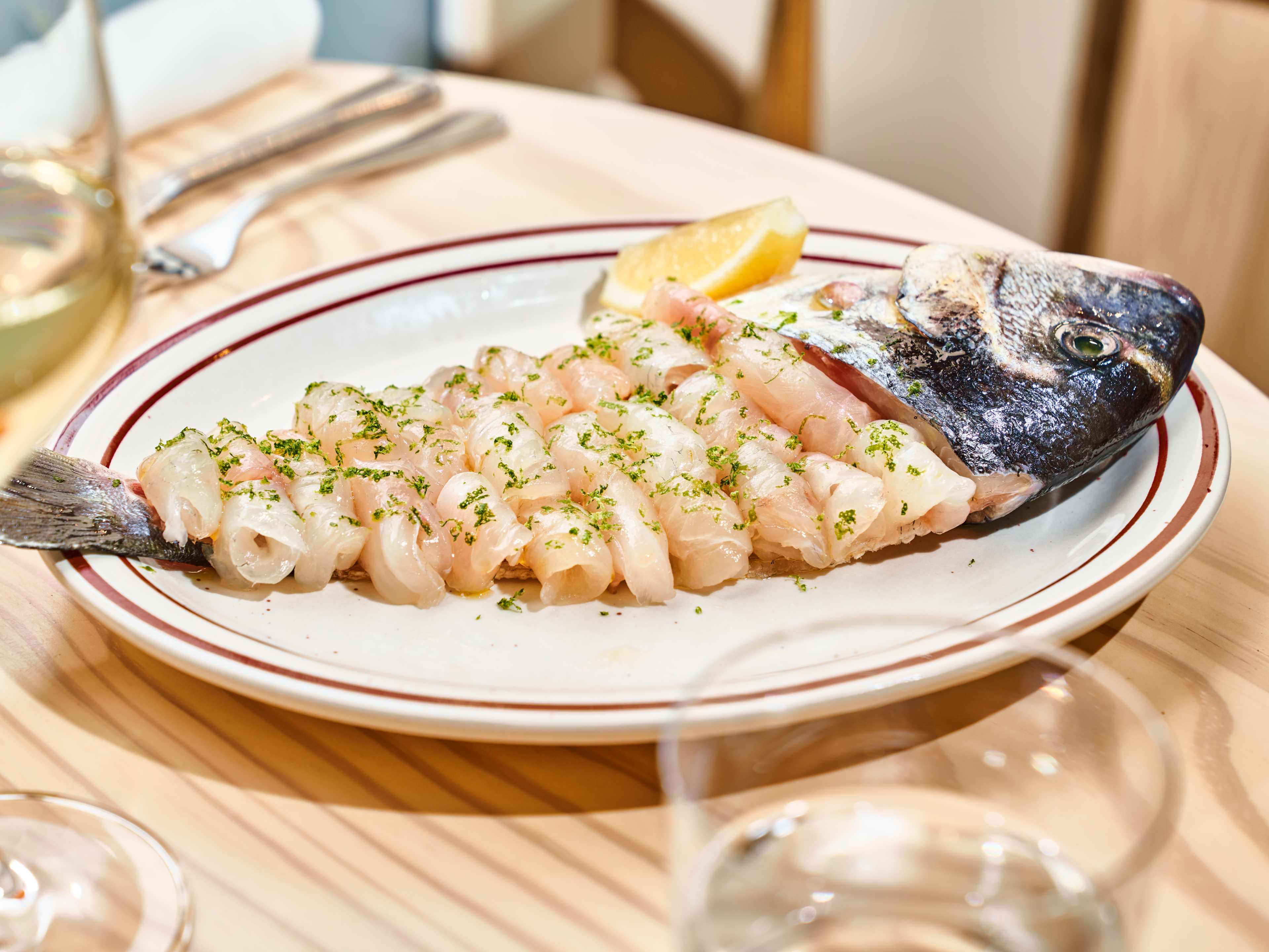 sea bream sashimi on plate