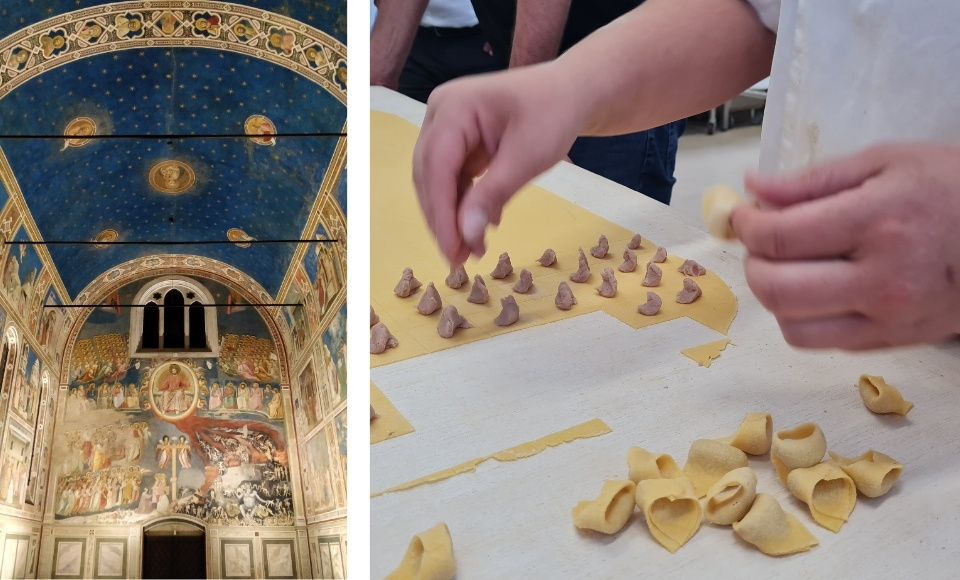 Fresco of Giotto in Padua and Il Tortellaio Matto in Boara Pisano 