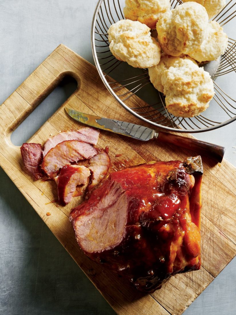 GLAZED HAM WITH BUTTERMILK DROP BISCUITS
Billy Allin, chef-owner of Cakes and Ale in Decatur, Georgia, shares his tangy-sweet upgrade to traditional holiday ham.
> Get the recipe