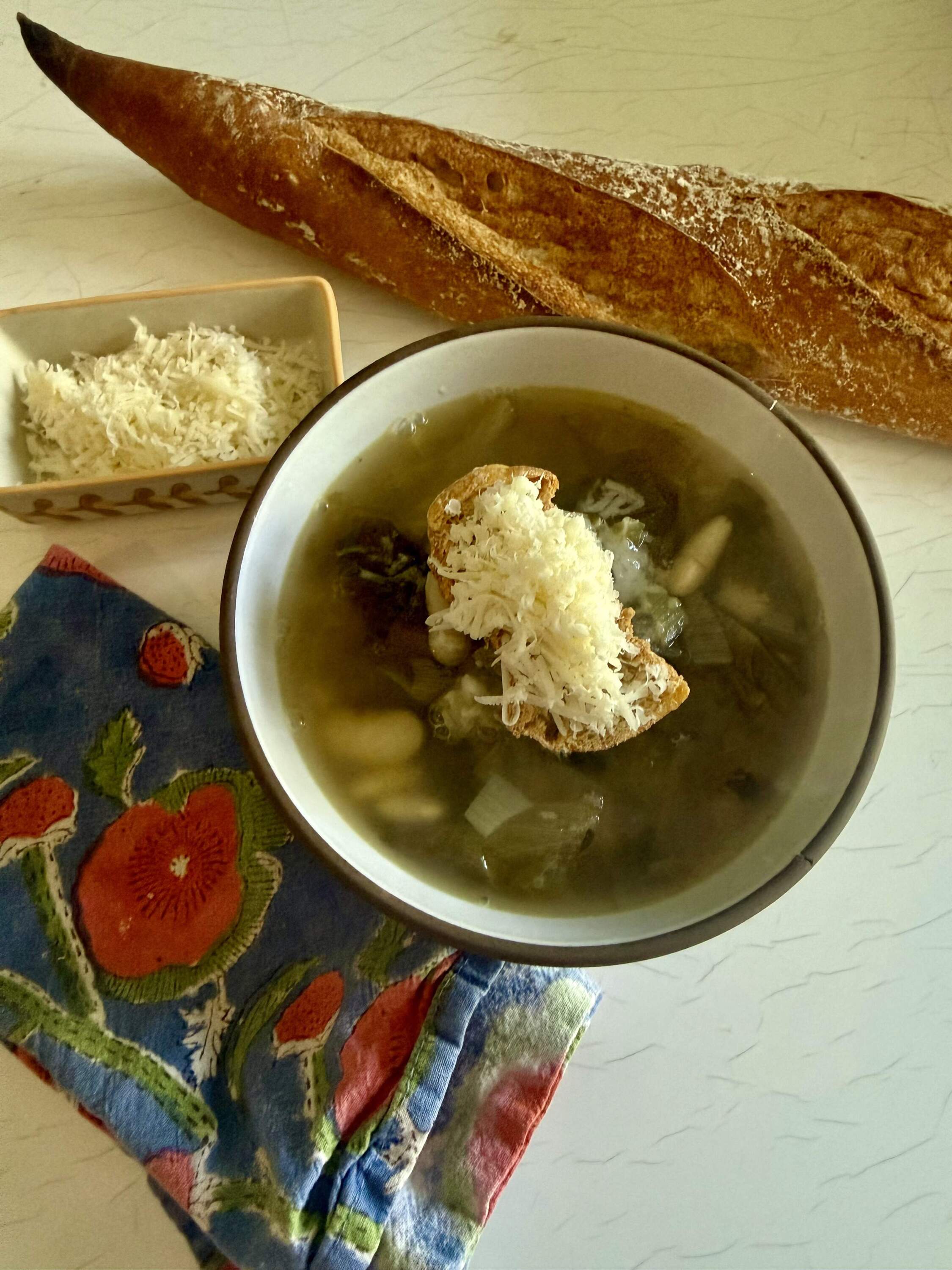 Escarole and white bean soup. (Kathy Gunst/Here & Now)
