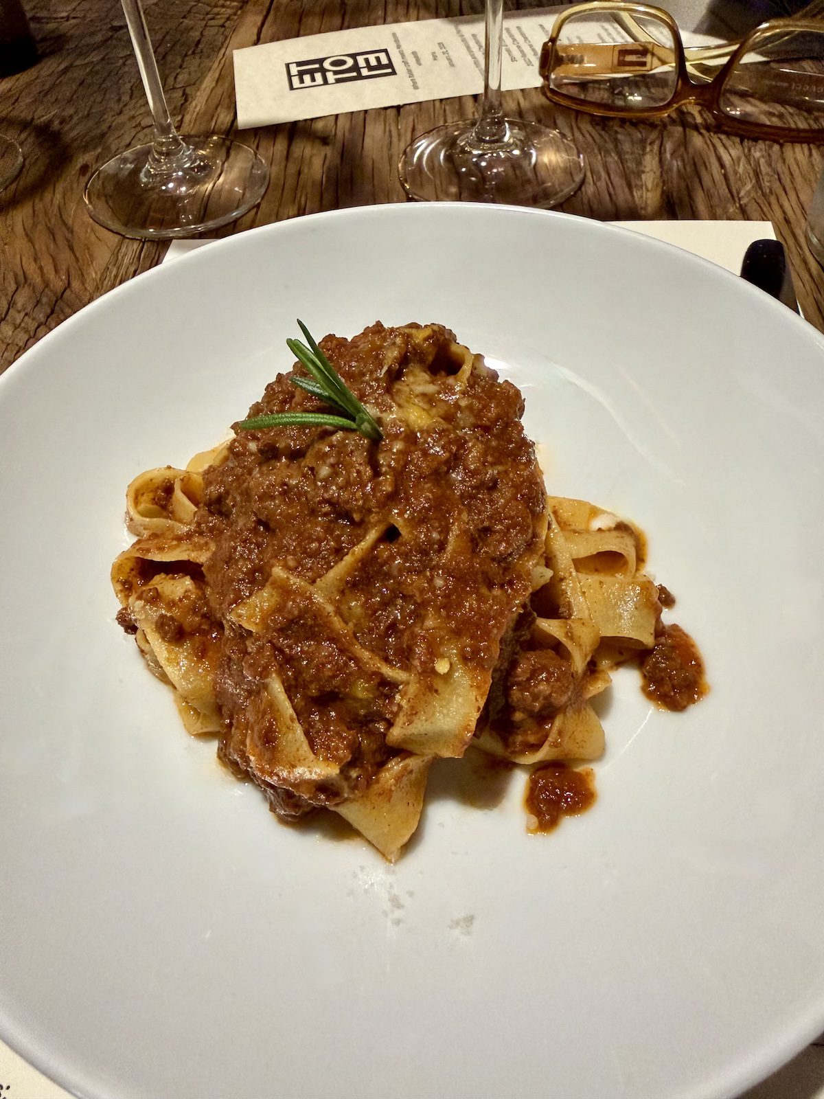 Richness: Tagliatelle alla Bolognese as served at Ettore Vino & Cucina. (Please the Palate)