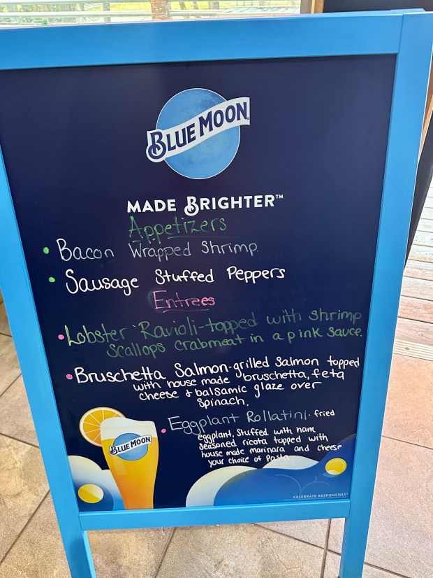 The current specials at LoDuca's Italian Restaurant in Cressona. (MICHAEL URBAN/STAFF PHOTO)