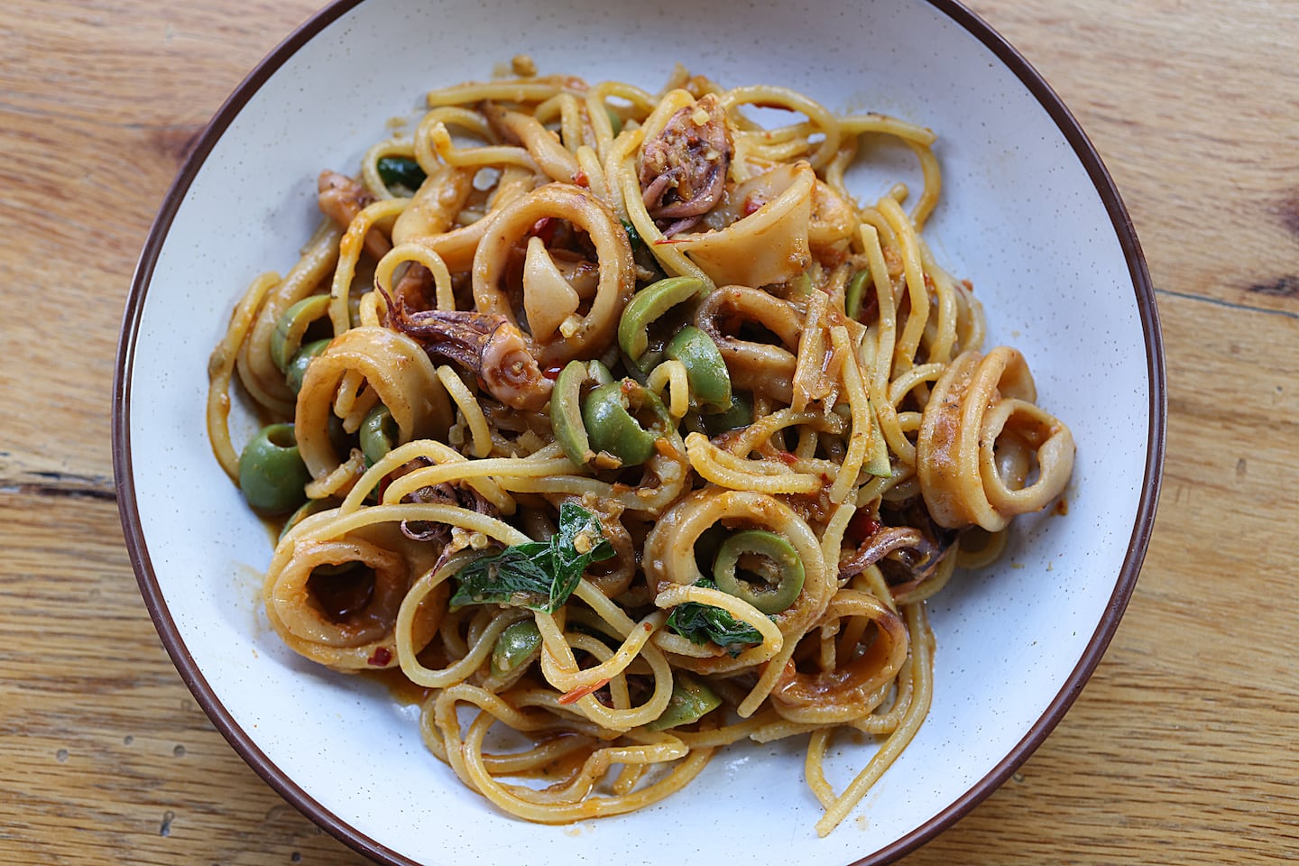 And then there was spicy squid, with chitarra pasta and olives.