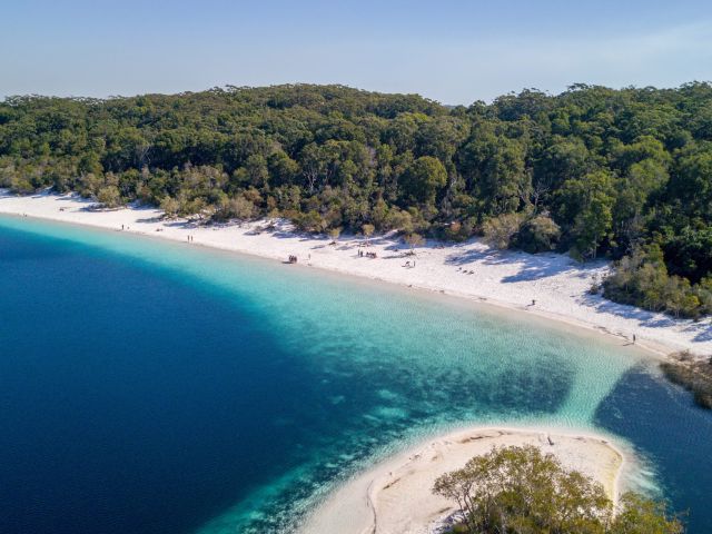 ariel of in lake mckenzie on k'gari fraser island