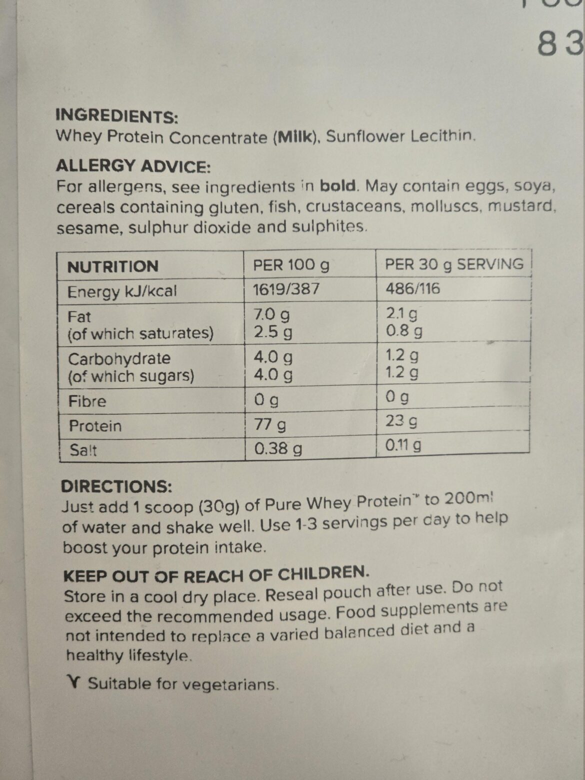 Bulk Pure Whey shrinkflation. 8% LESS protein