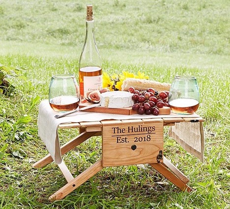 Personalised picnic table wine carrier, best wine gifts