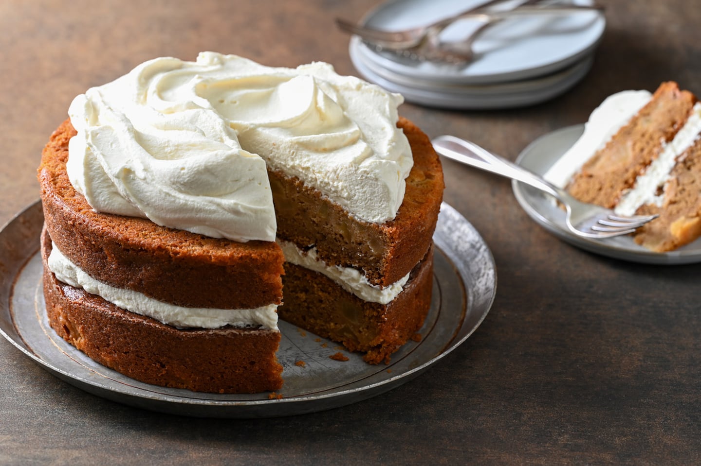 Pear gingerbread cake with mascarpone frosting.