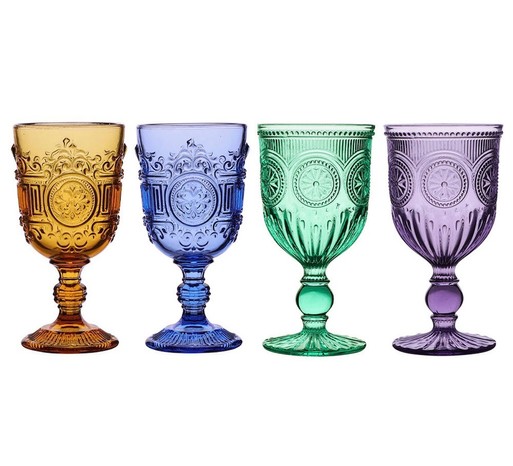 Set Of Four Vintage Embossed Wine Goblets, best wine gifts