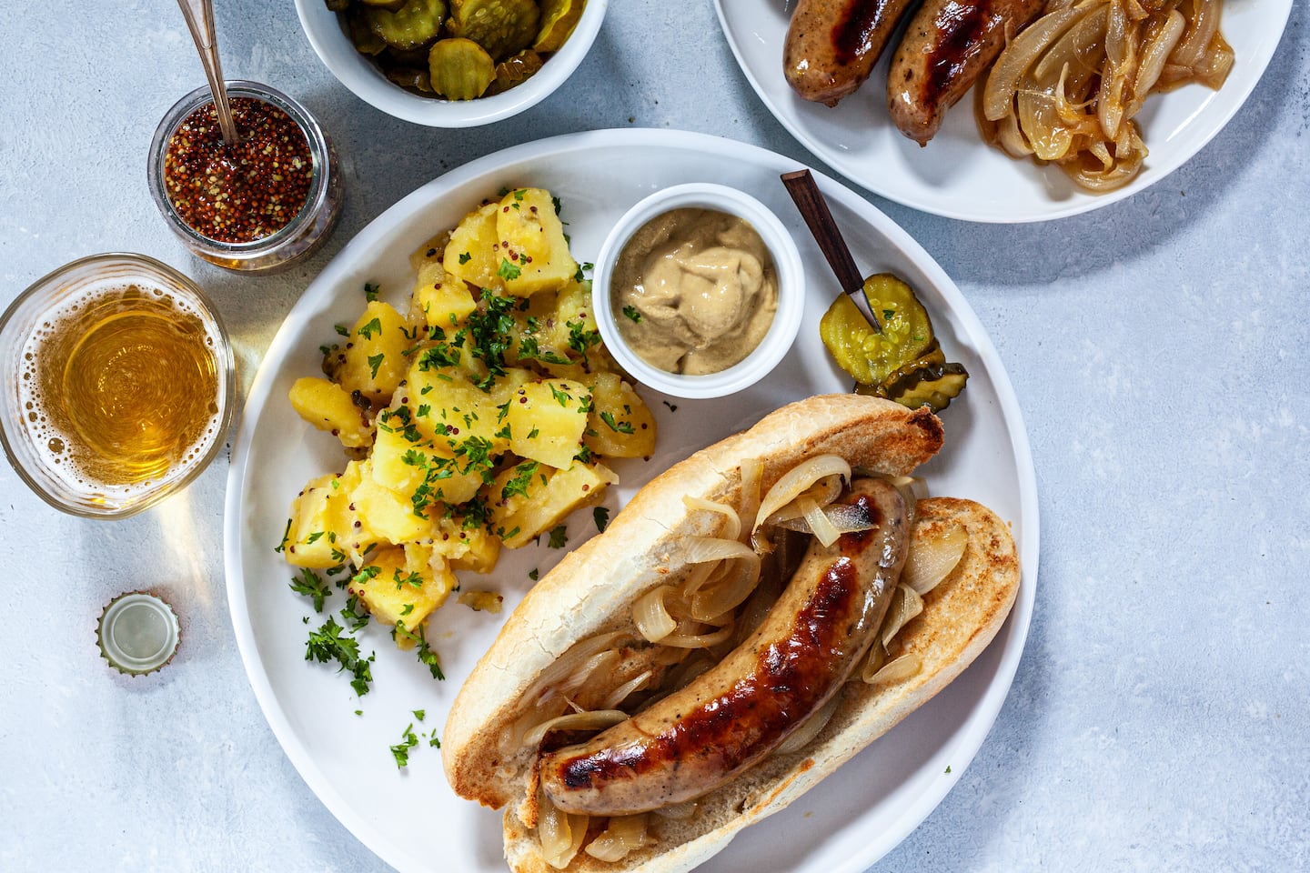 Bratwurst with German-style potato salad.