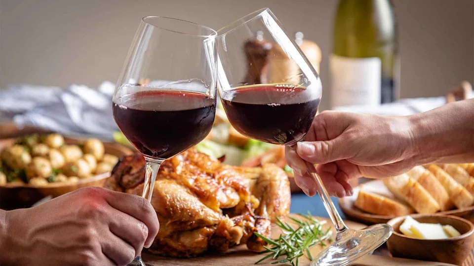 Wine and chicken dish.