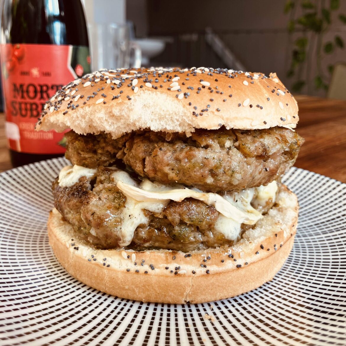 Homemade veal and Italian herb patties with blue cheese.