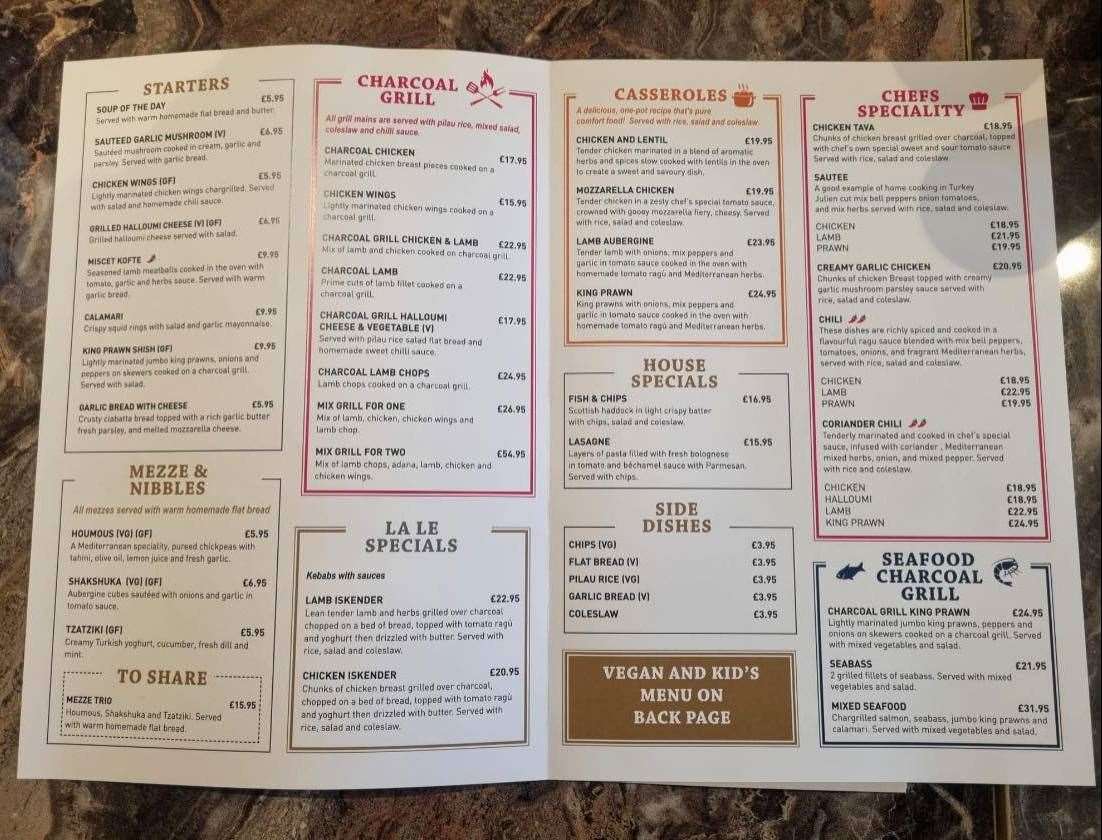 La Le Turkish and Mediterranean restaurant menu. Picture Inverness BID