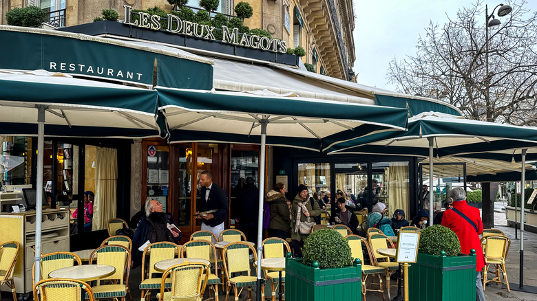 Les Deux Magots restaurant exterior in Paris, France
