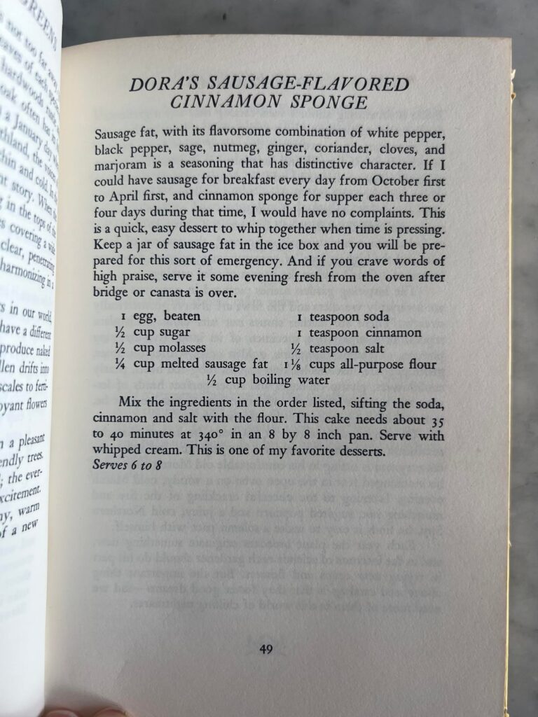 What might Sausage Fat refer to in this cake recipe? Sausage Favored Cinnamon Cake - Country Flavor Cookbook 1945, New England, USA