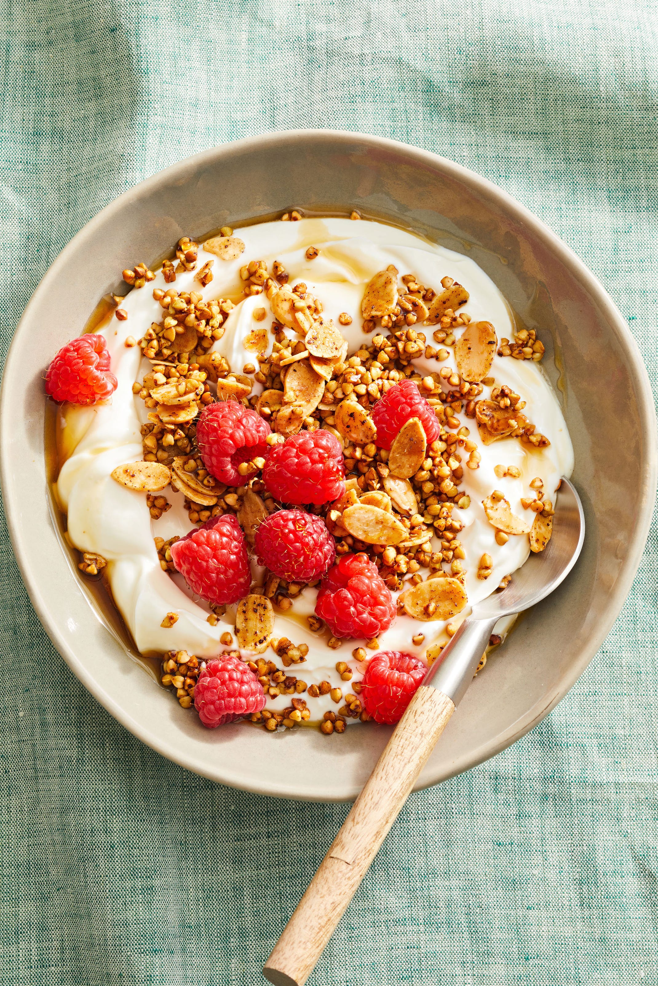 almond buckwheat granola with yogurt and berries