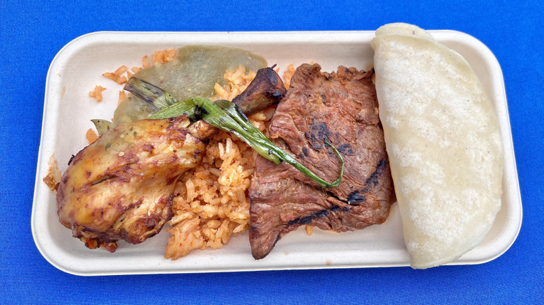 Top view of the Asa'DOS meal against a blue background