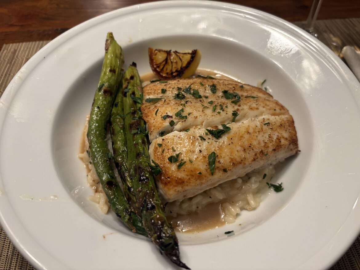 Halibut over risotto