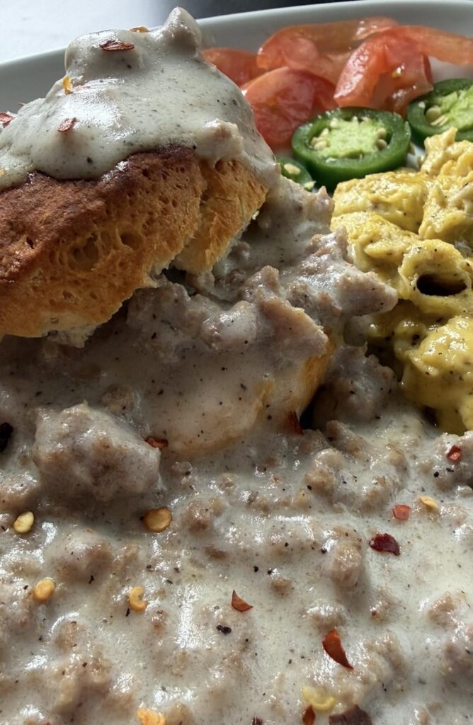 Biscuits and Gravy with Eggs. Is this too heavy for a workday morning?