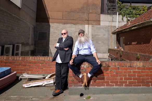 Rinaldo Di Stasio and artist Shaun Gladwell on the site of their planned gallery above Cafe Di Stasio in December, 2023.