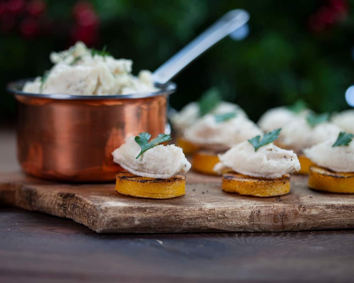 Salt cod mousse on polenta crostini 
