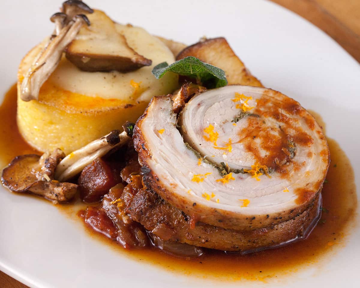 Tomato-braised veal roulade