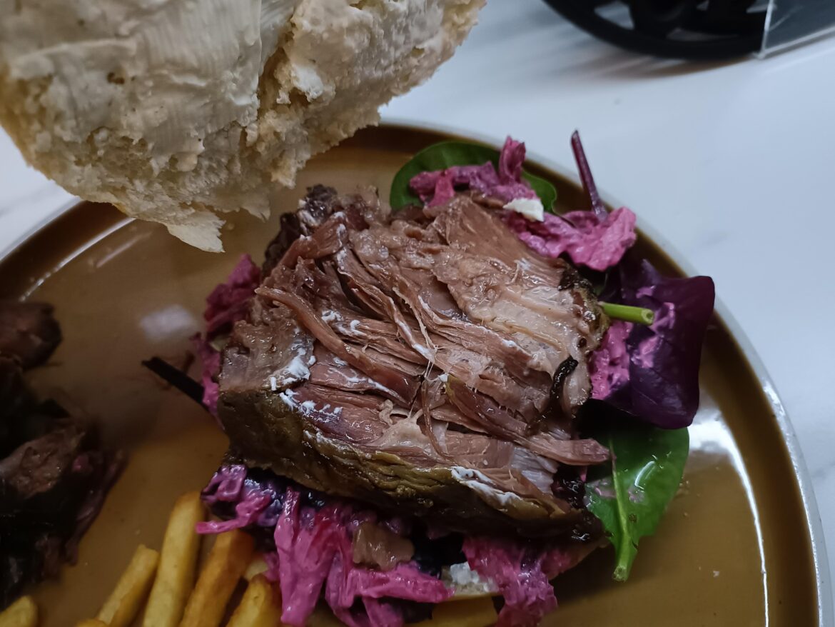 Beef short rib sandwich. 68 hours at 74°C (162°F)