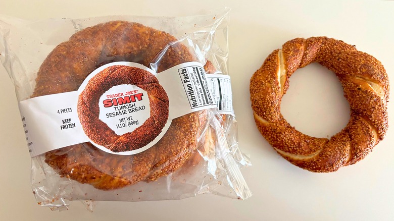 Trader Joe's Simit next to the packaging on a white table