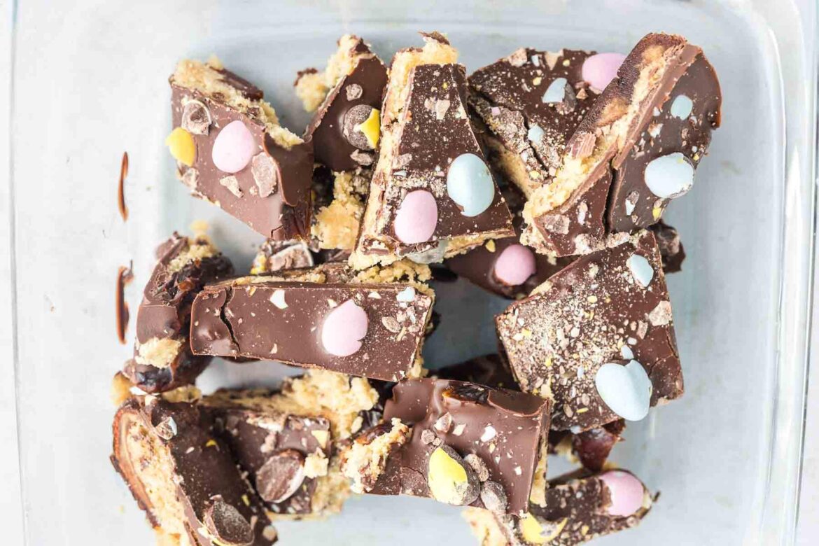 Mini Egg Cookie Dough Date Bark - SO good!