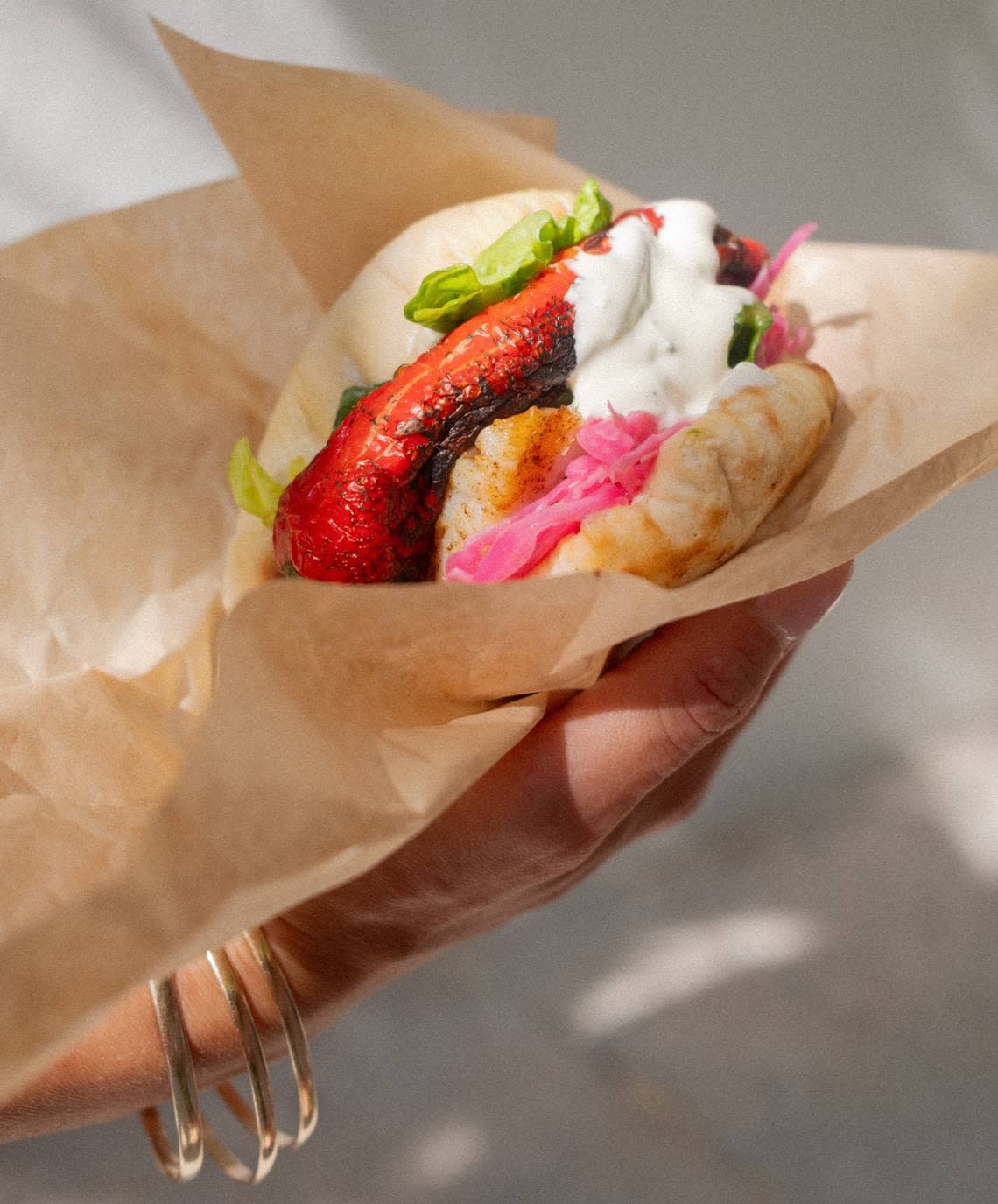 Sea bass souvlaki pita at Cleo in Miami Beach.